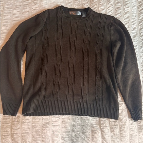 Men's Brown Cable Knit Sweater - Picture 1 of 7